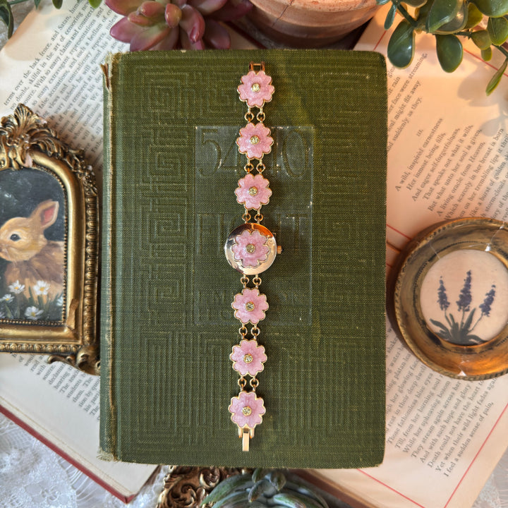 Repurposed Gold Peekaboo Pink Pansy Watch