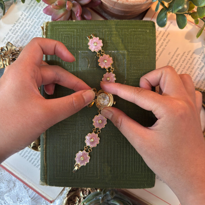 Repurposed Gold Peekaboo Pink Pansy Watch
