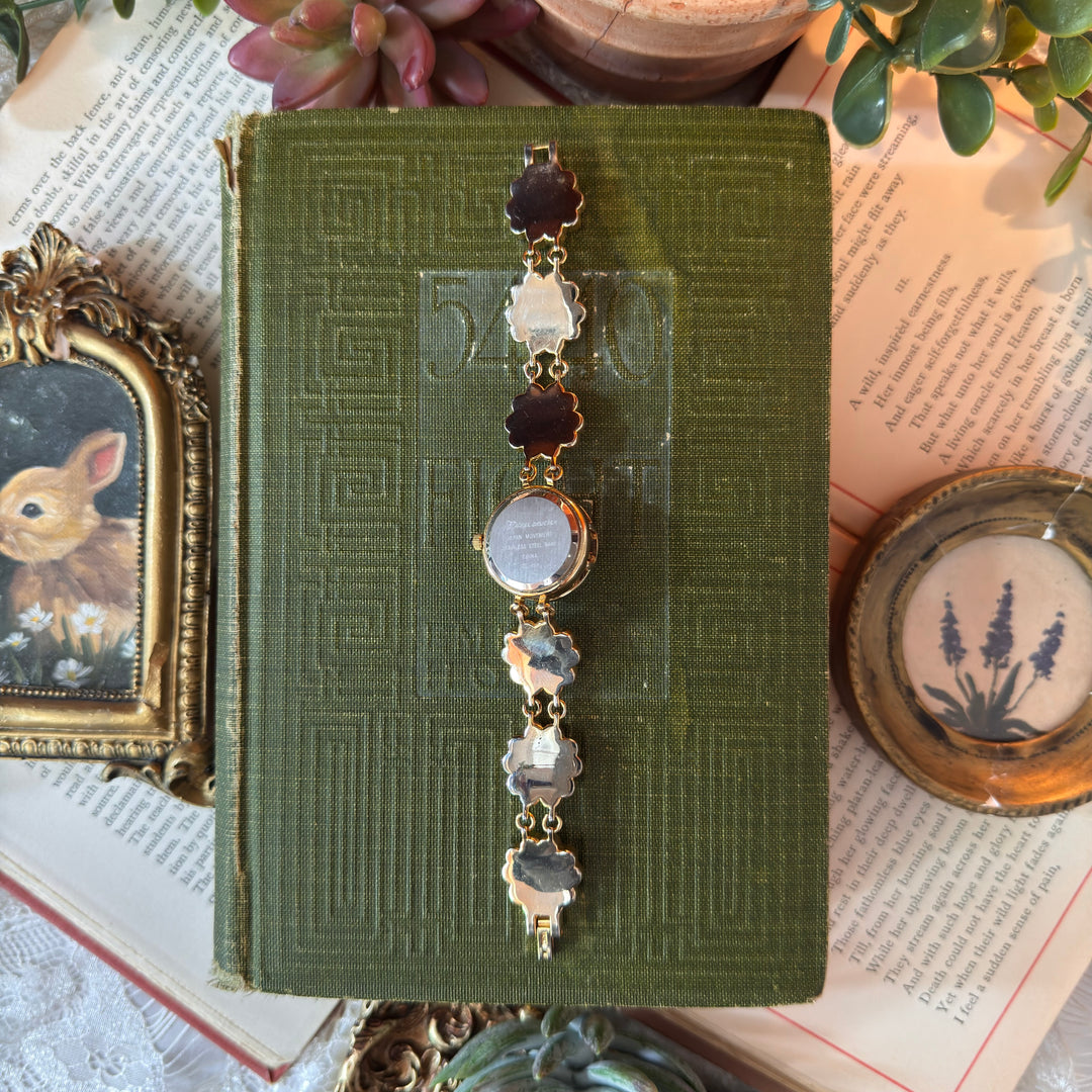 Repurposed Gold Peekaboo Pink Pansy Watch