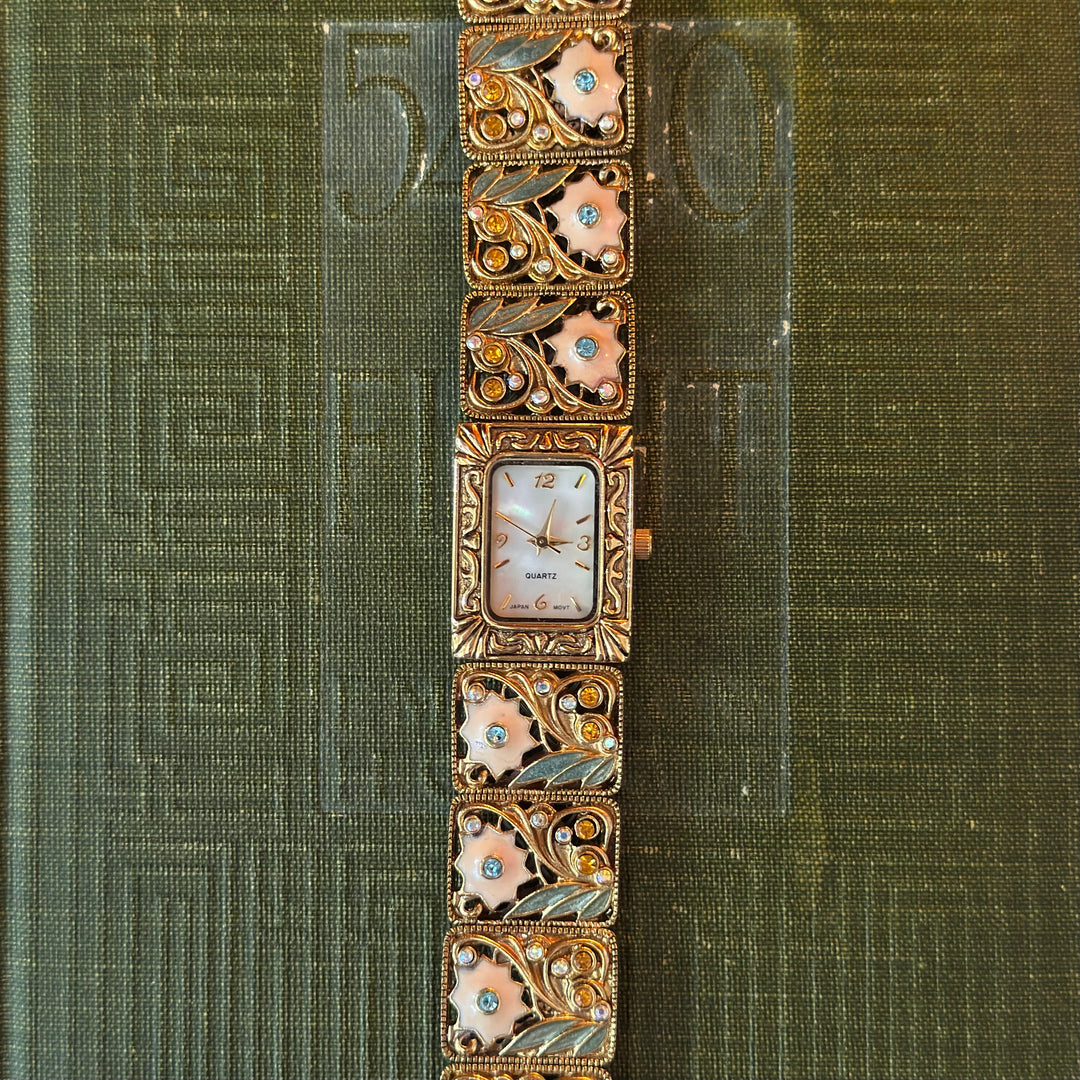 Repurposed Gold Floral Enamel Watch