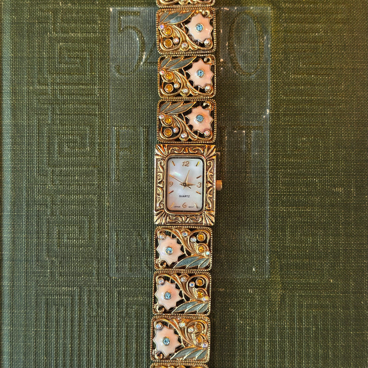 Repurposed Gold Floral Enamel Watch