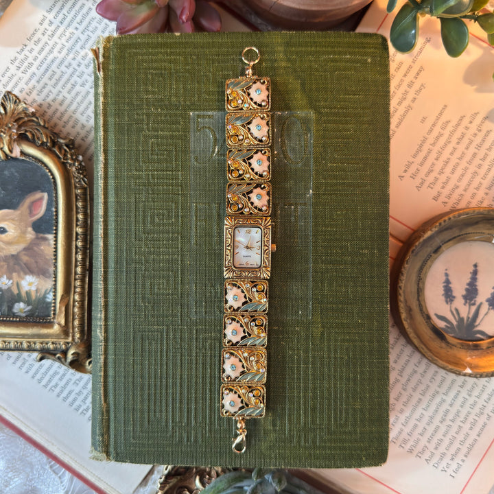 Repurposed Gold Floral Enamel Watch