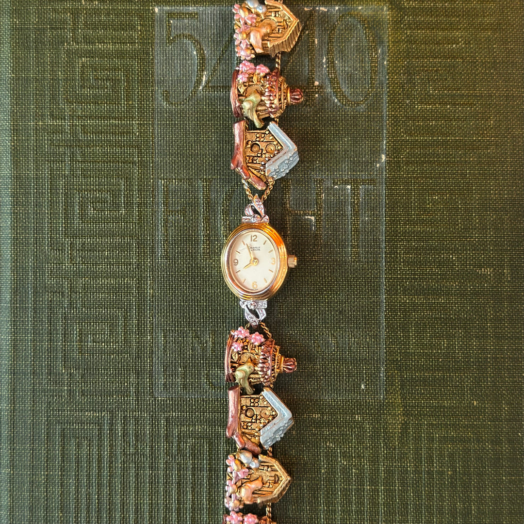 Repurposed Gold Bird House Charm Watch