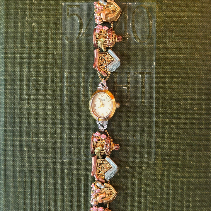 Repurposed Gold Bird House Charm Watch