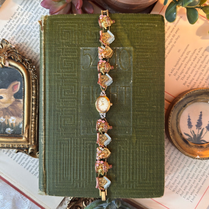Repurposed Gold Bird House Charm Watch