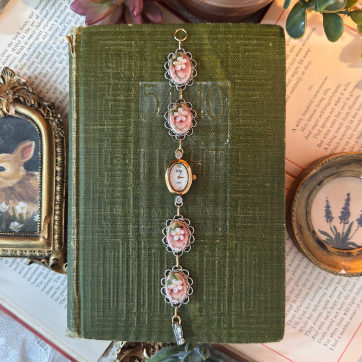 Repurposed Two Tone Floral Hand-Painted Enamel Watch