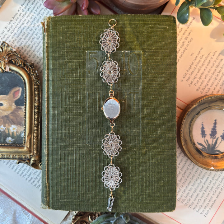 Repurposed Two Tone Floral Hand-Painted Enamel Watch