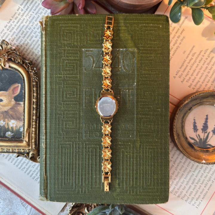 Gold Floral Watch with Red Rhinestones