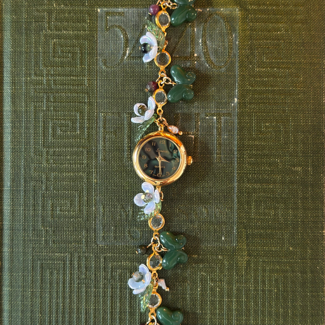 Handmade Gold Abalone Floral & Butterfly Charm Watch