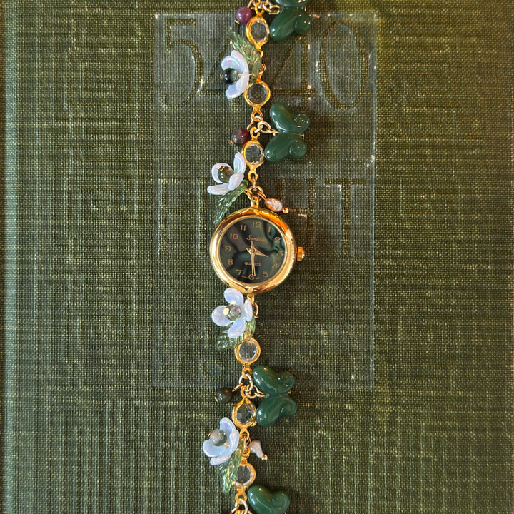 Handmade Gold Abalone Floral & Butterfly Charm Watch