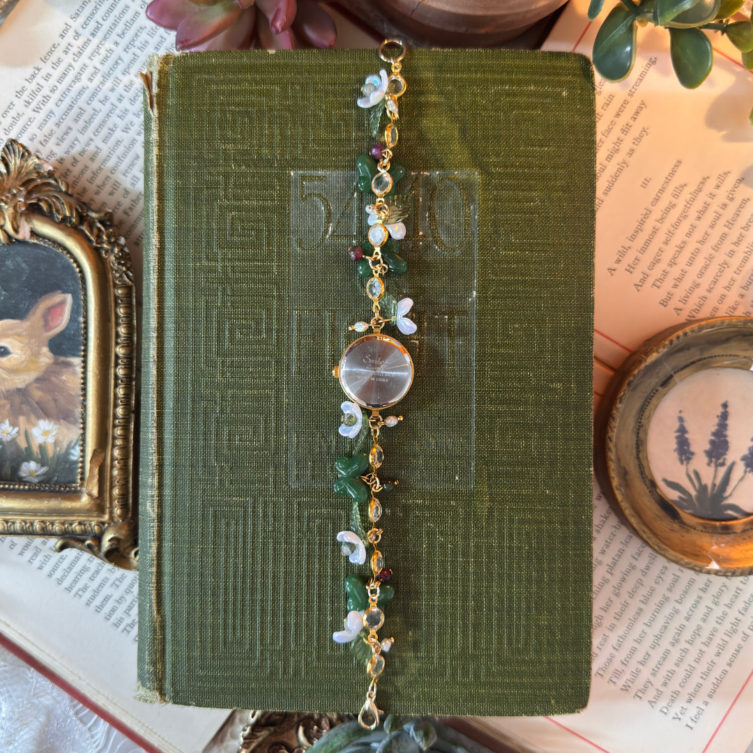 Handmade Gold Abalone Floral & Butterfly Charm Watch