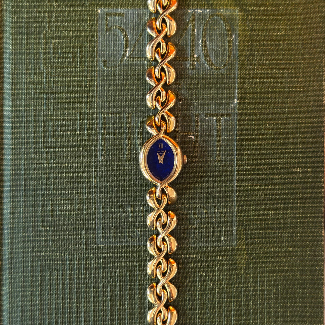 Gold Watch with Navy Blue Face
