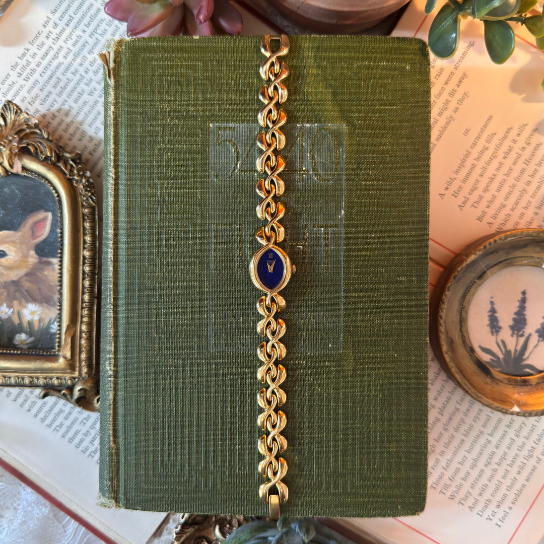 Gold Watch with Navy Blue Face
