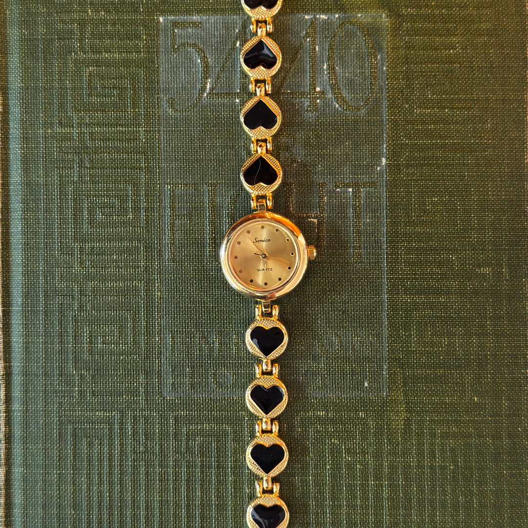 Gold Black Heart Watch