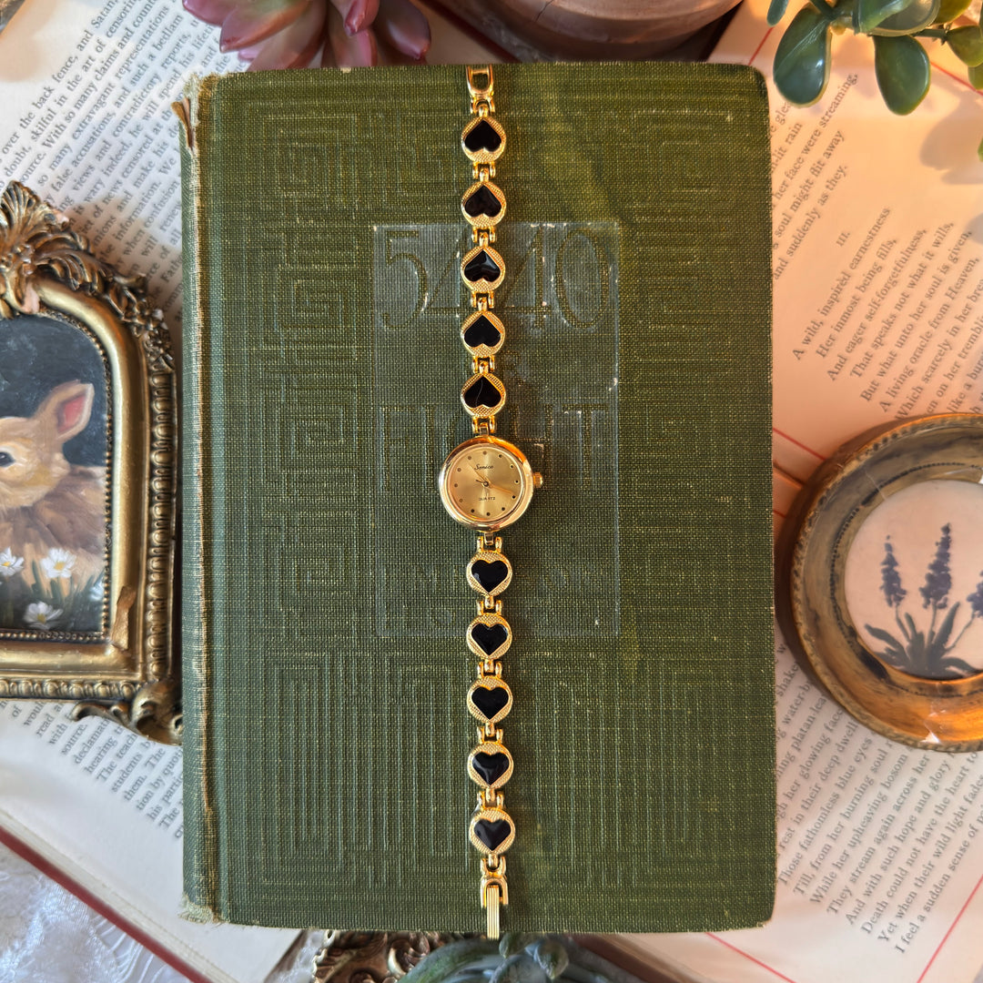 Gold Black Heart Watch