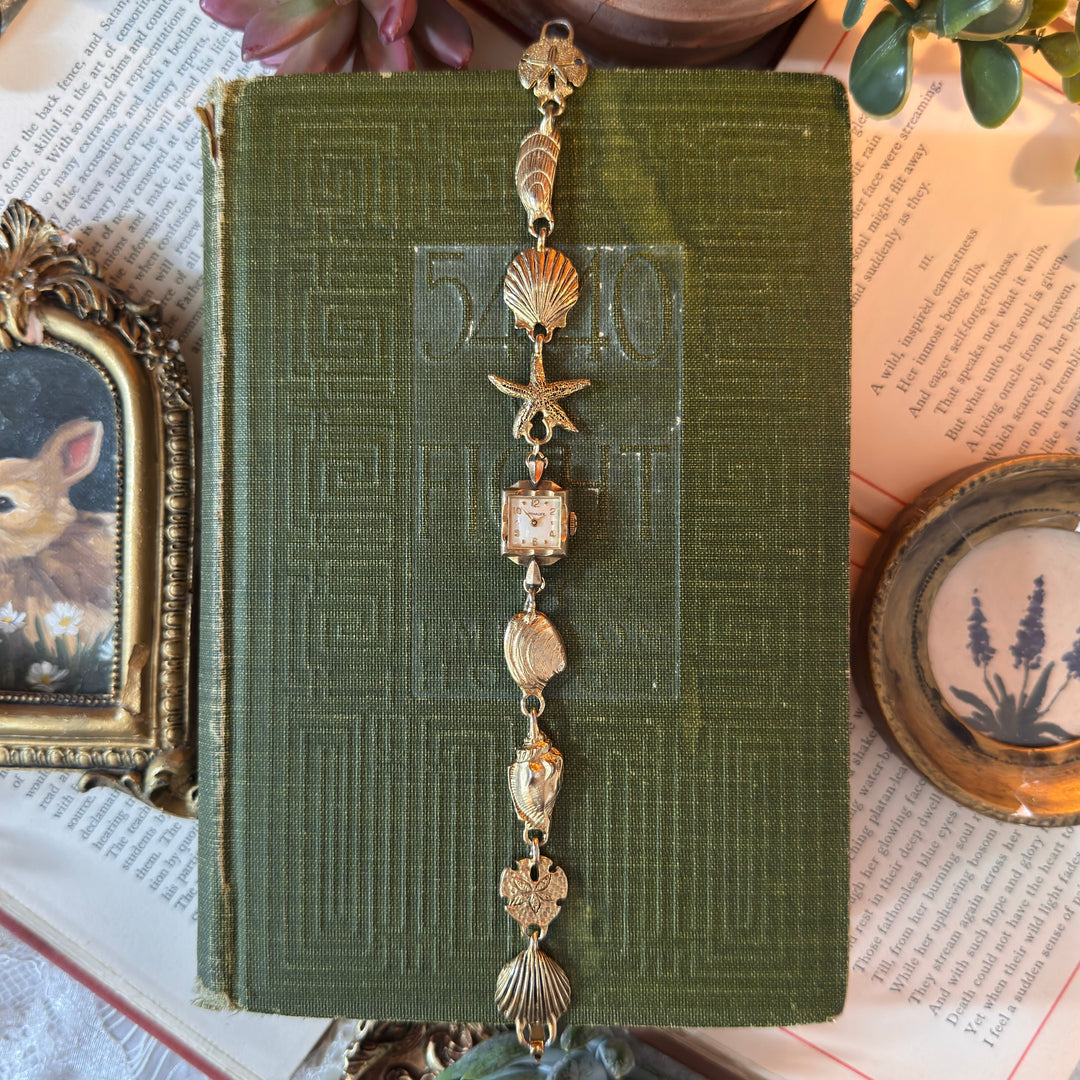 Handmade Gold Watch with Sea Theme Band