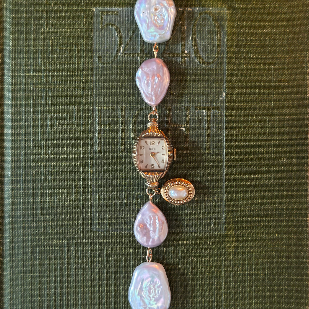 Handmade 10K RGP Watch with Genuine Pearls & Locket