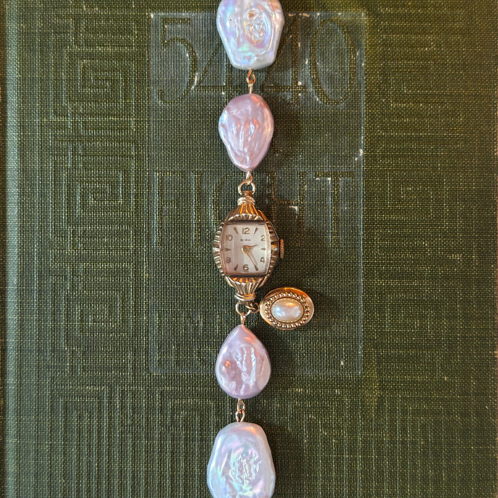 Handmade 10K RGP Watch with Genuine Pearls & Locket