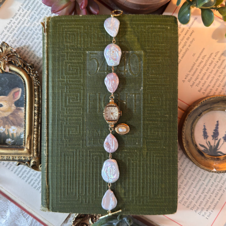 Handmade 10K RGP Watch with Genuine Pearls & Locket