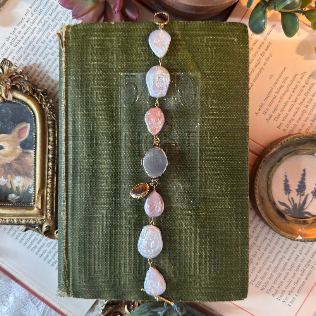 Handmade 10K RGP Watch with Genuine Pearls & Locket