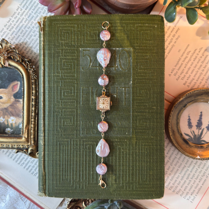 Handmade 10K Gold Filled Watch with Genuine Pearls