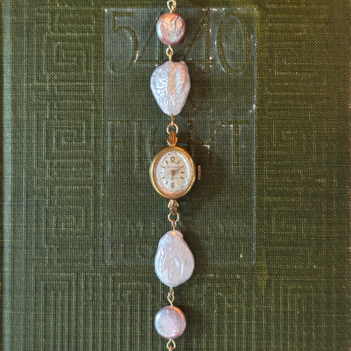 Handmade Gold Watch with Genuine Pearls