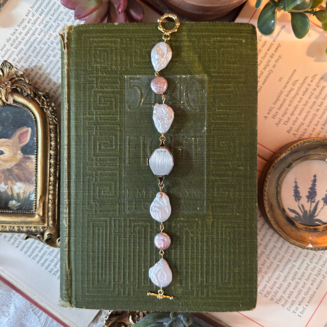 Handmade Gold Watch with Genuine Pearls