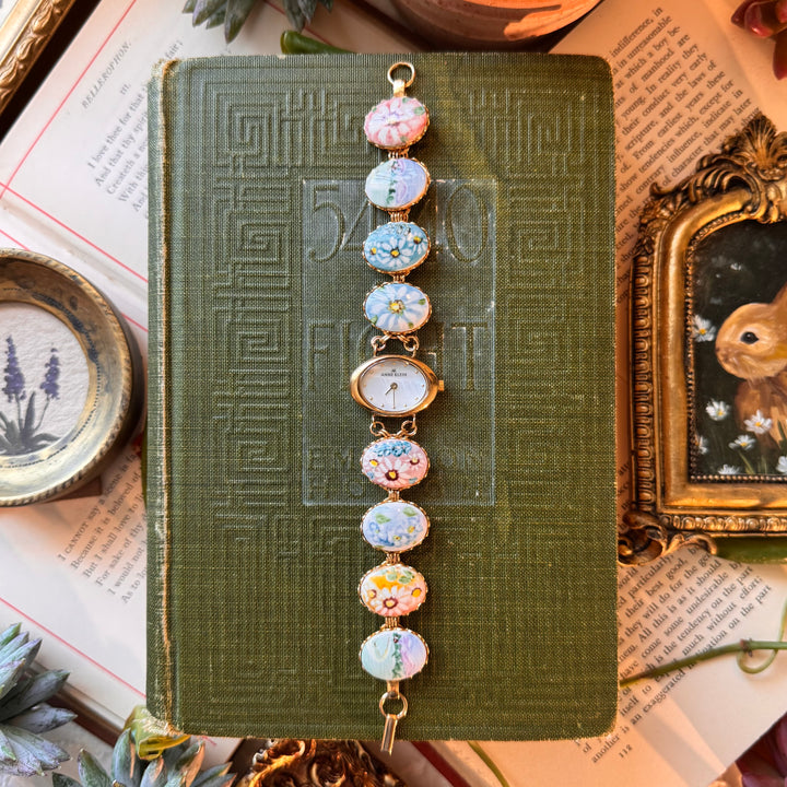 Repurposed Gold Floral Enamel Watch
