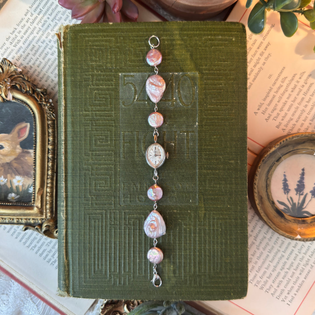 Handmade Silver 10K RGP Watch with Genuine Pearls