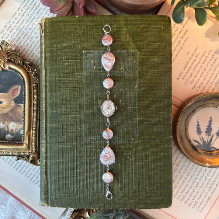 Handmade Silver 10K RGP Watch with Genuine Pearls