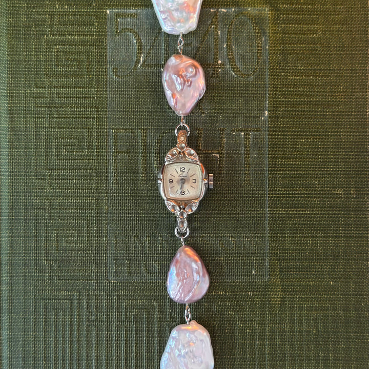 Handmade Silver Watch with Genuine Pearls