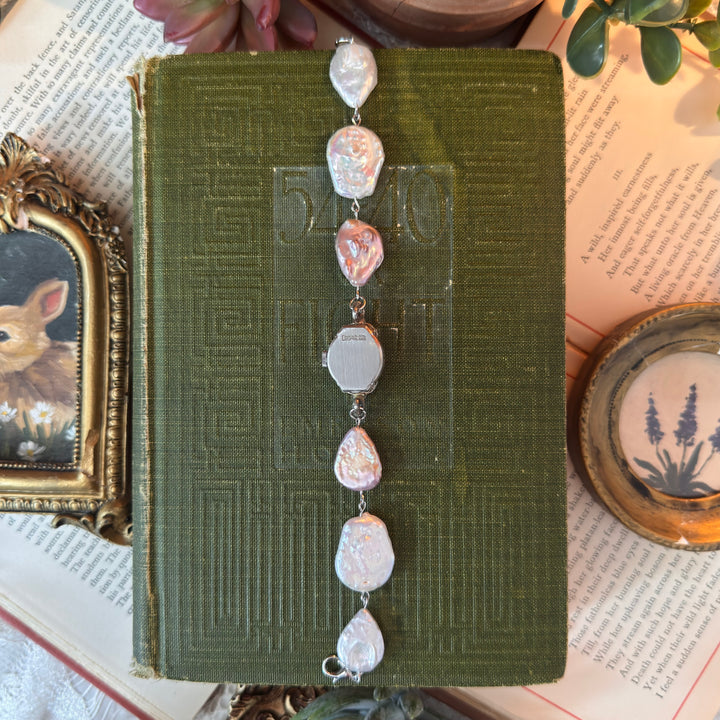 Handmade Silver Watch with Genuine Pearls