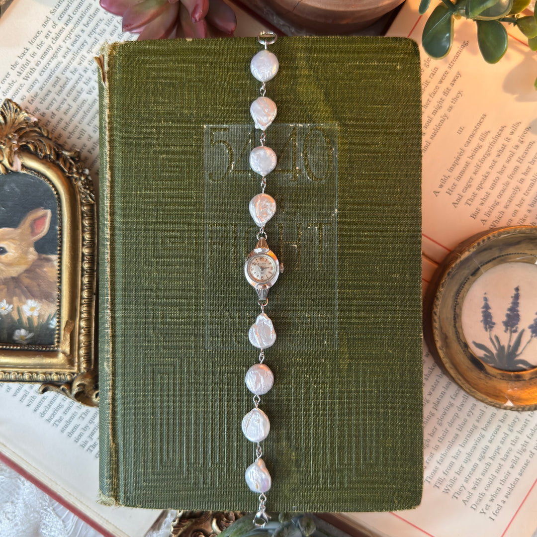 Handmade Silver 10K RGP Watch with Genuine Pearls