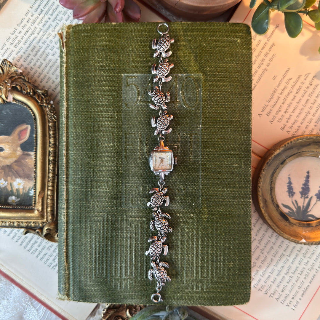 Handmade Silver Watch with Turtle Charms
