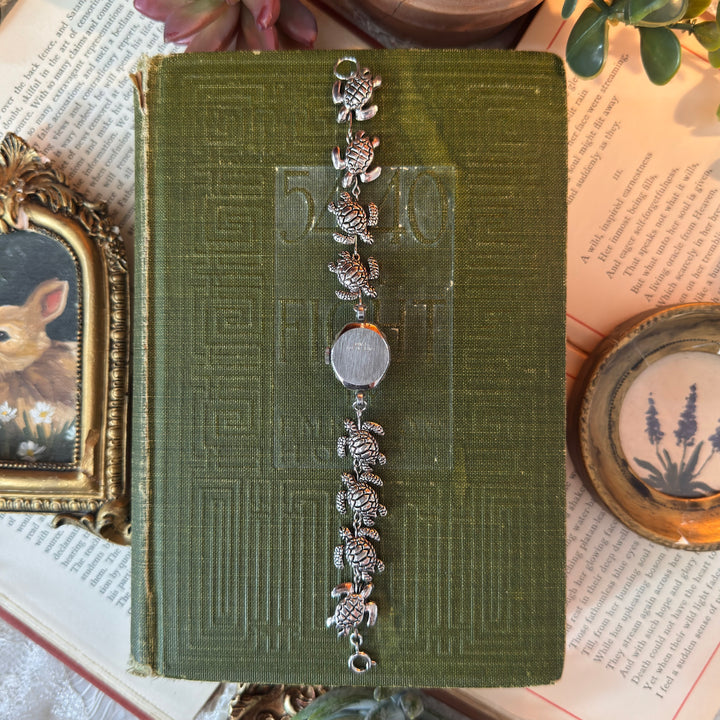 Handmade Silver Watch with Turtle Charms