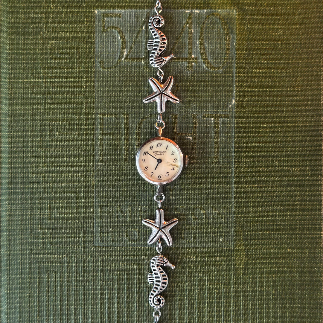Handmade Silver Watch with Sea Theme Band