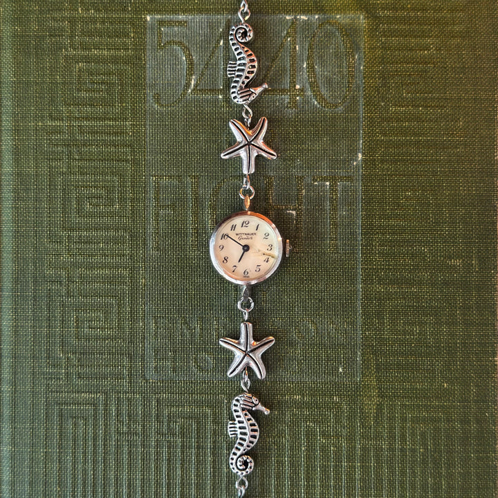 Handmade Silver Watch with Sea Theme Band