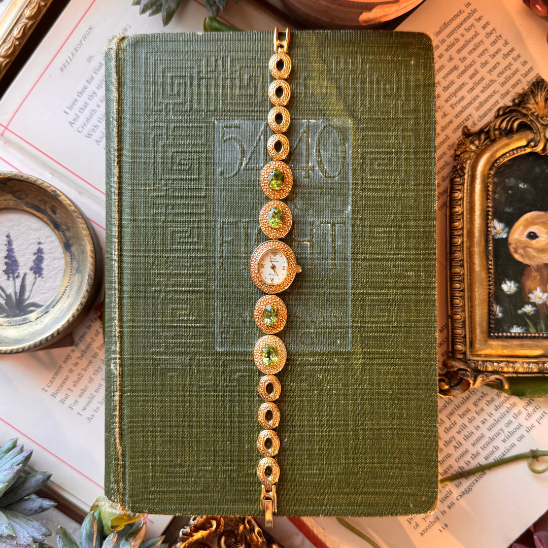 Gold Jules Jurgensen Watch with Genuine Peridot Stones