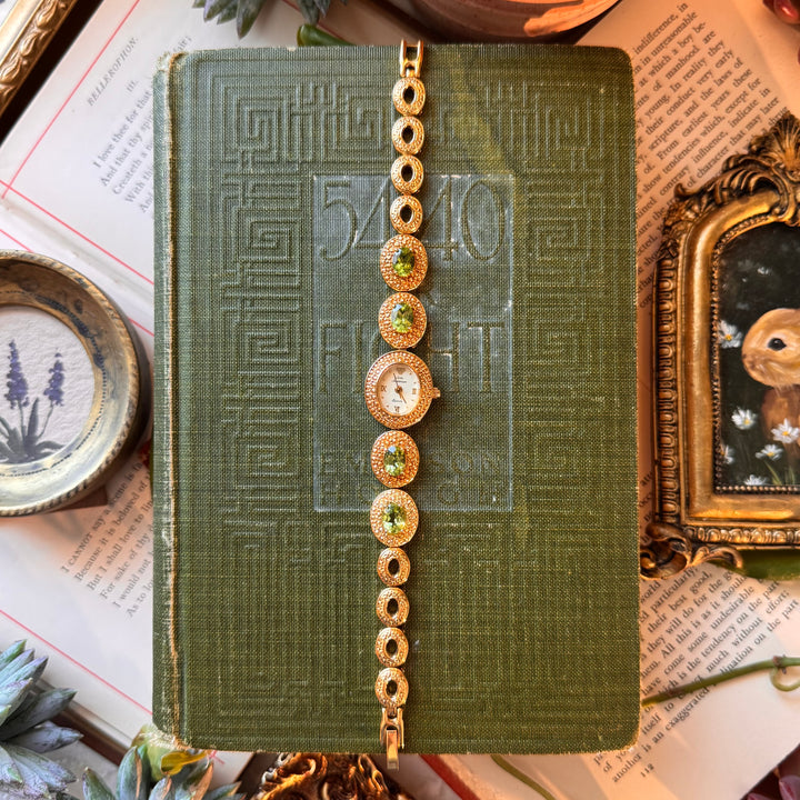 Gold Jules Jurgensen Watch with Genuine Peridot Stones