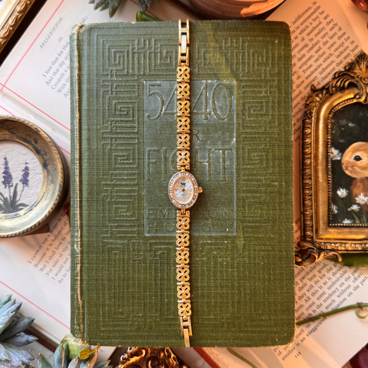 Two Tone Ornate Watch with Rhinestones