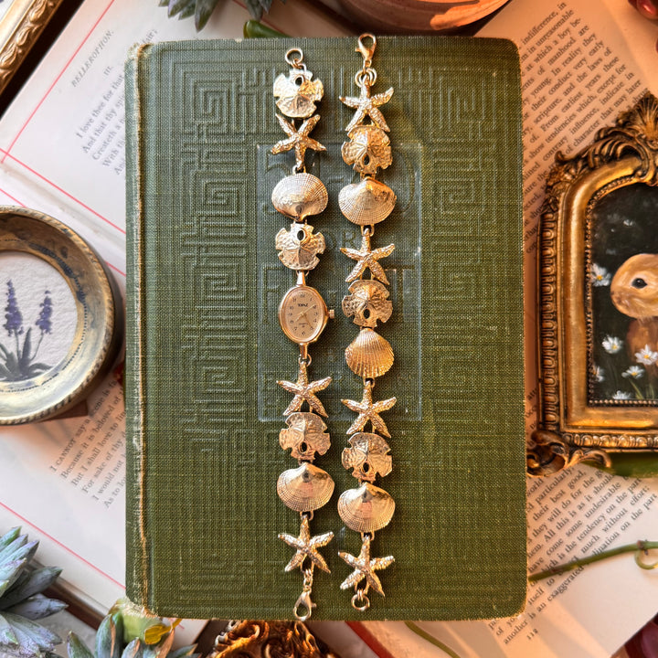 Repurposed Gold Sea Theme Watch with Matching Bracelet