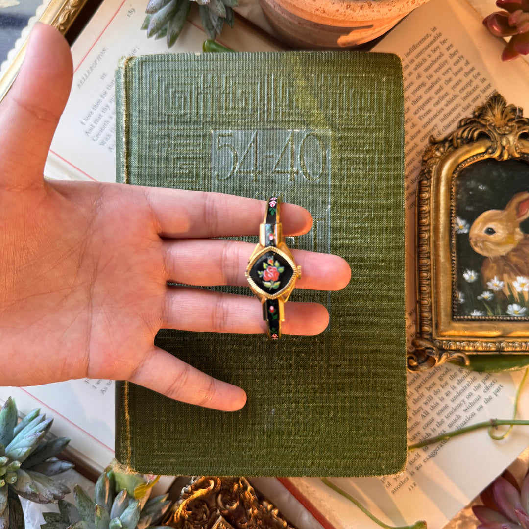 Rare Gold Enamel Floral Watch