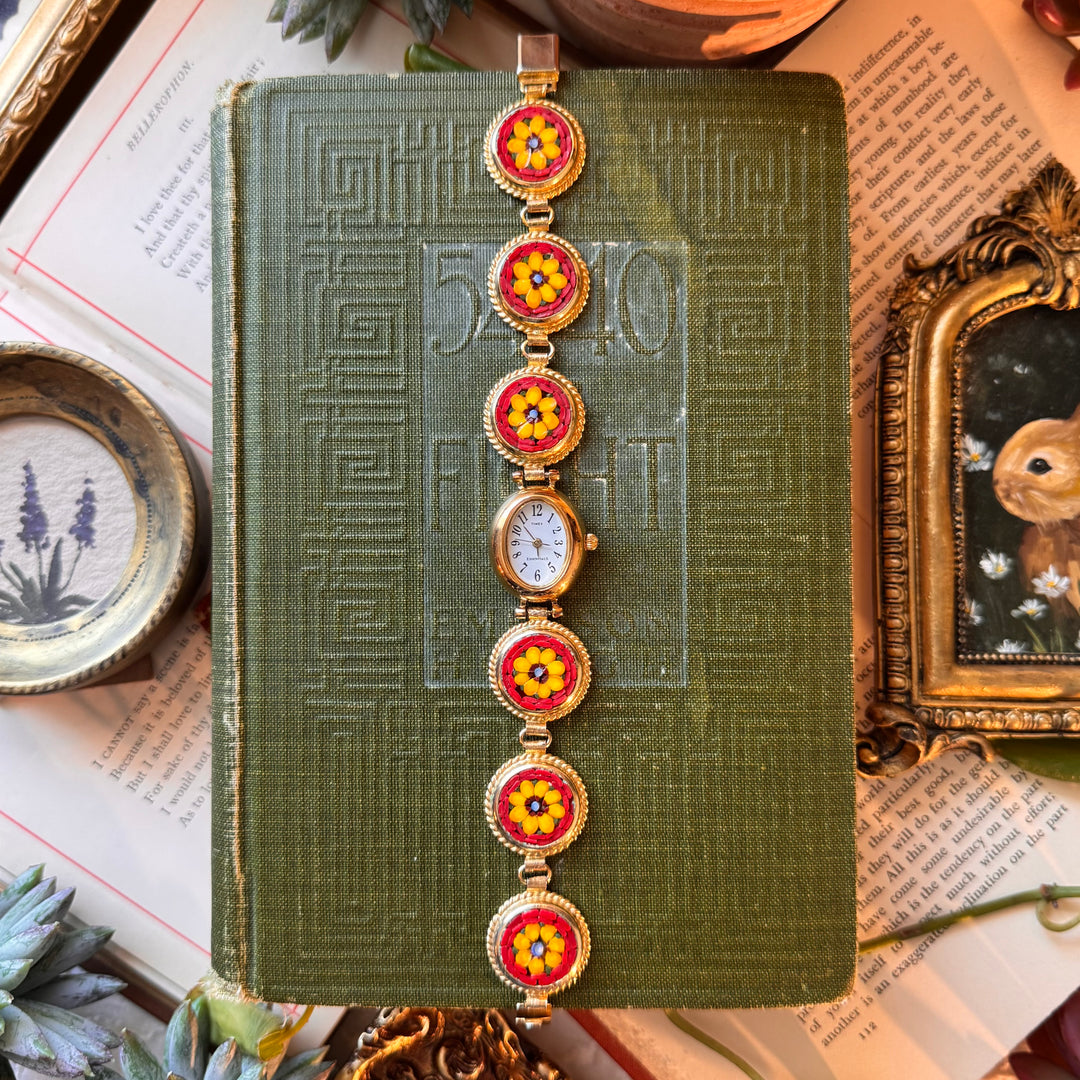 Repurposed Gold Italian Micro Mosaic Flower Watch
