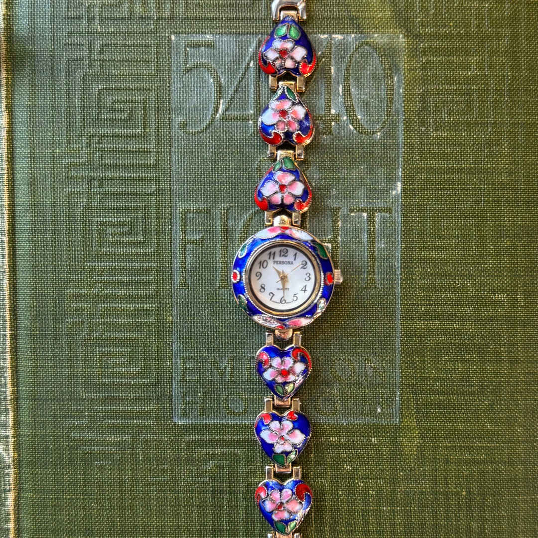 Gold Heart Cloisonné Watch