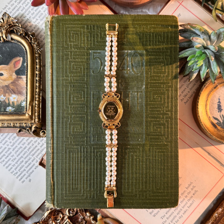 1928 Gold Pearl Watch with Rose Accents