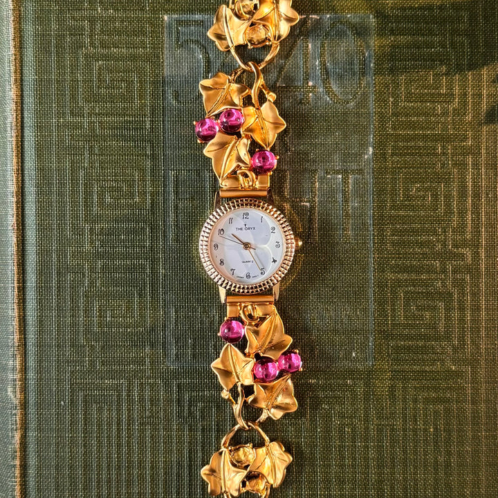Gold Leaf Watch with Pink Accents