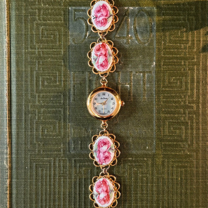 Repurposed Gold Floral Enamel Watch