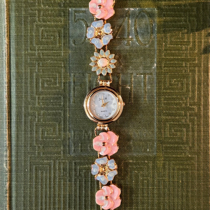 Rare Gold Pastel Flower Charm Watch