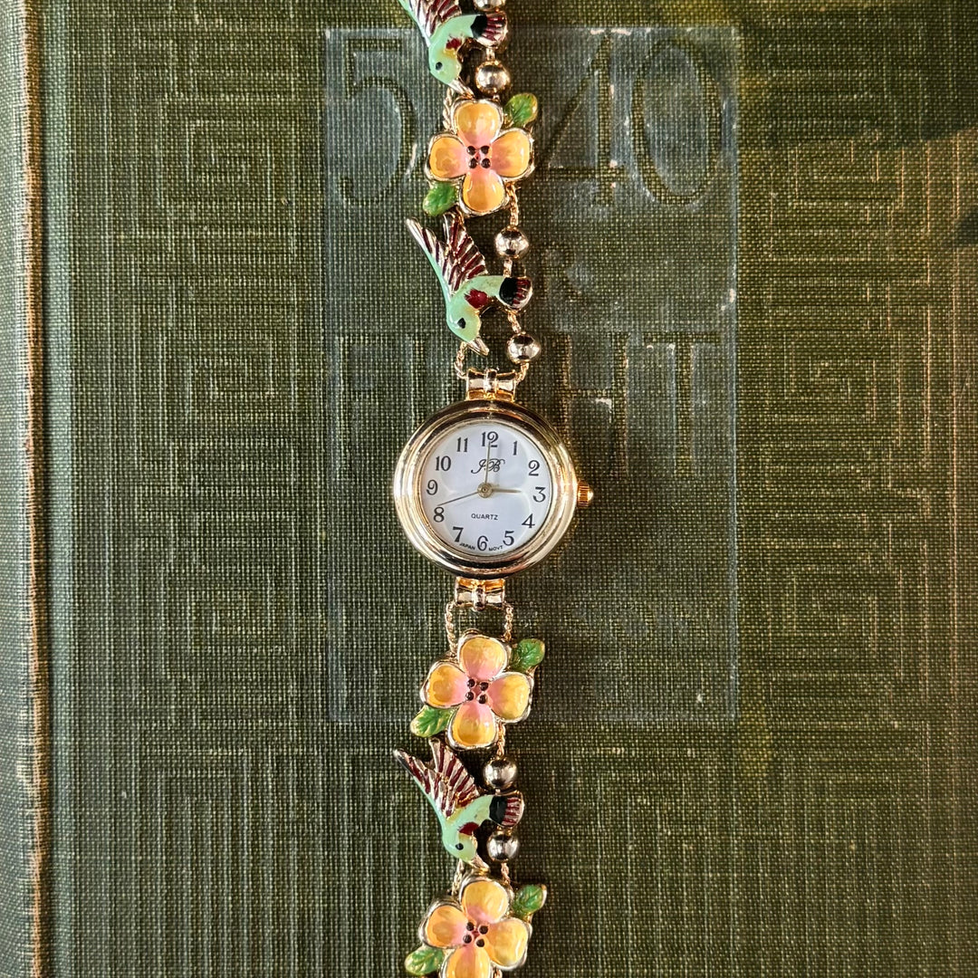 Gold Flower & Humming Bird Charm Watch