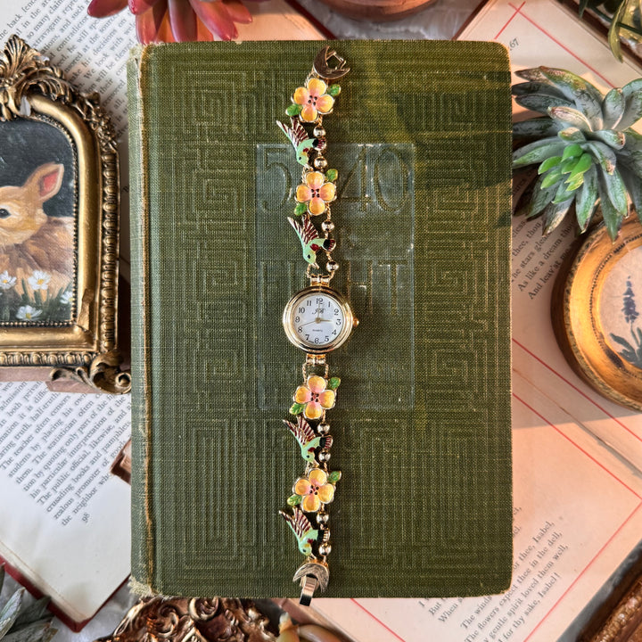 Gold Flower & Humming Bird Charm Watch